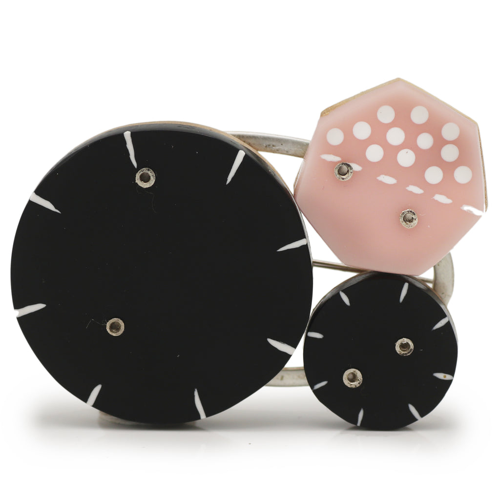 Chie Mannami Black Pink & Silver Abstract Brooch