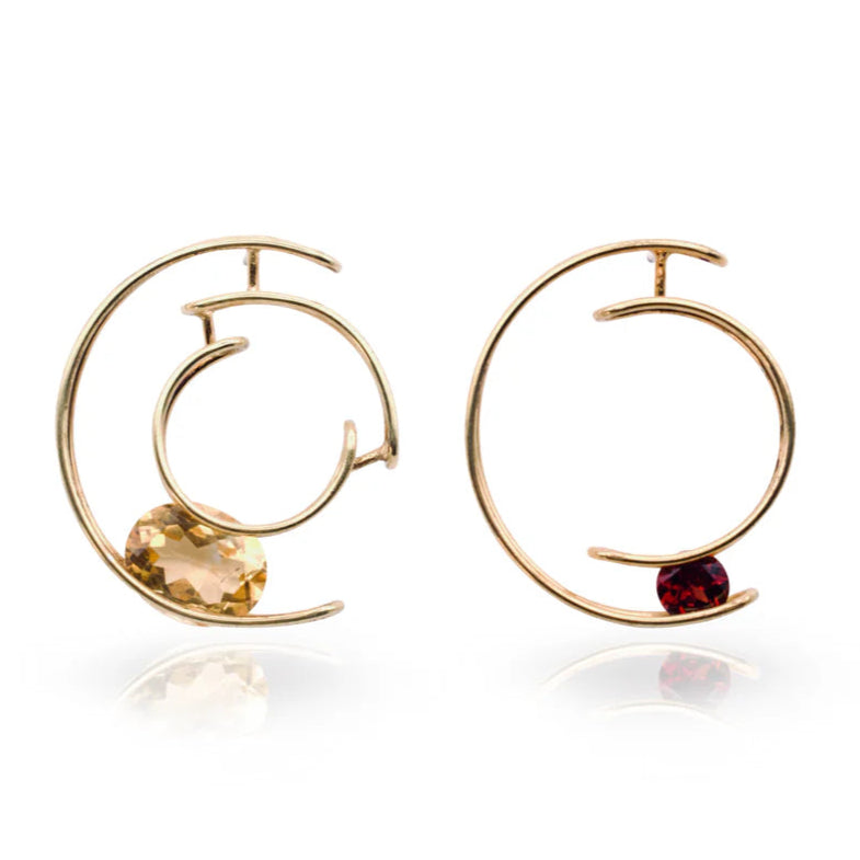 Matilda Press Floating Gemstones Circle Studs with Garnet and Citrine