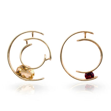 Matilda Press Floating Gemstones Circle Studs with Garnet and Citrine