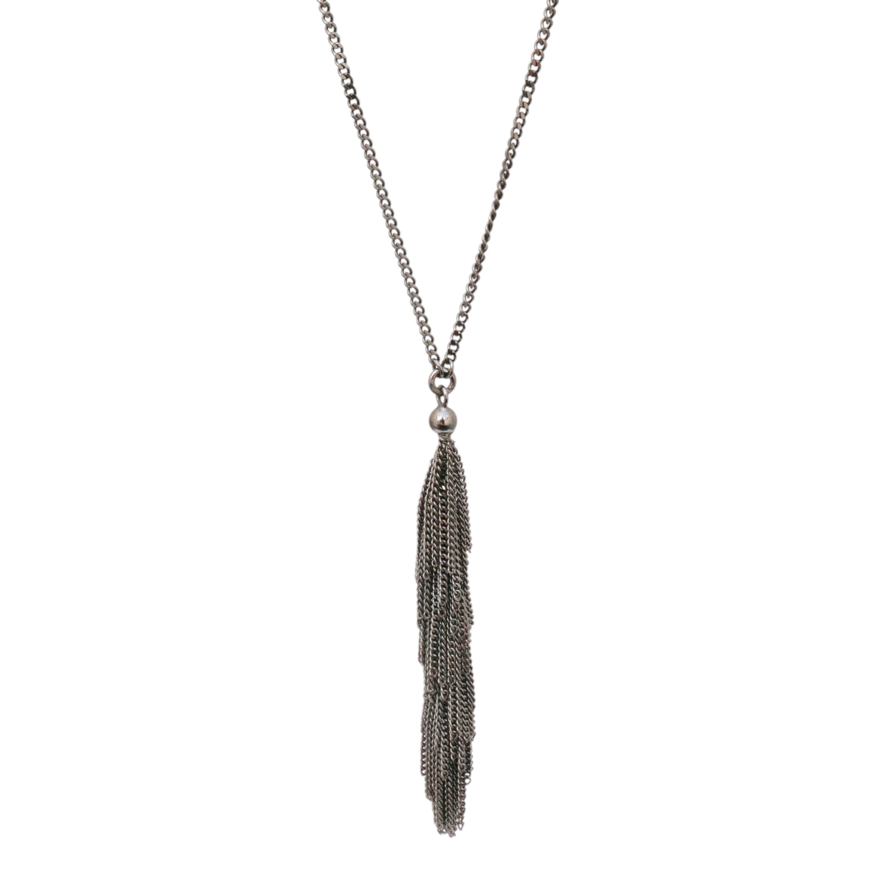 Outlet - Claudia Milic Long Tassel Necklace in Black Rhodium plate