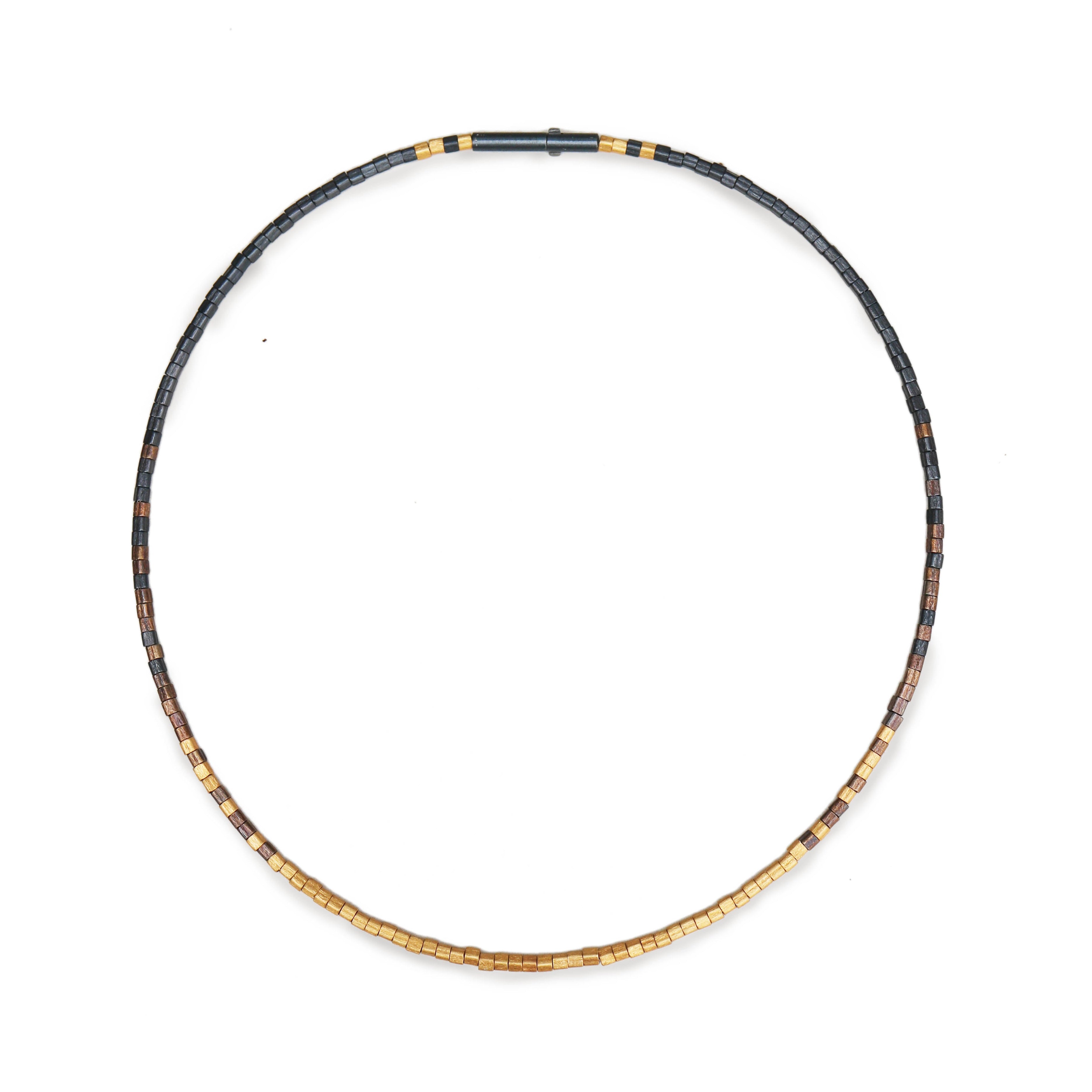 Deco Echo Fine Cubical Necklace in Gold Plate and Ombre Patina
