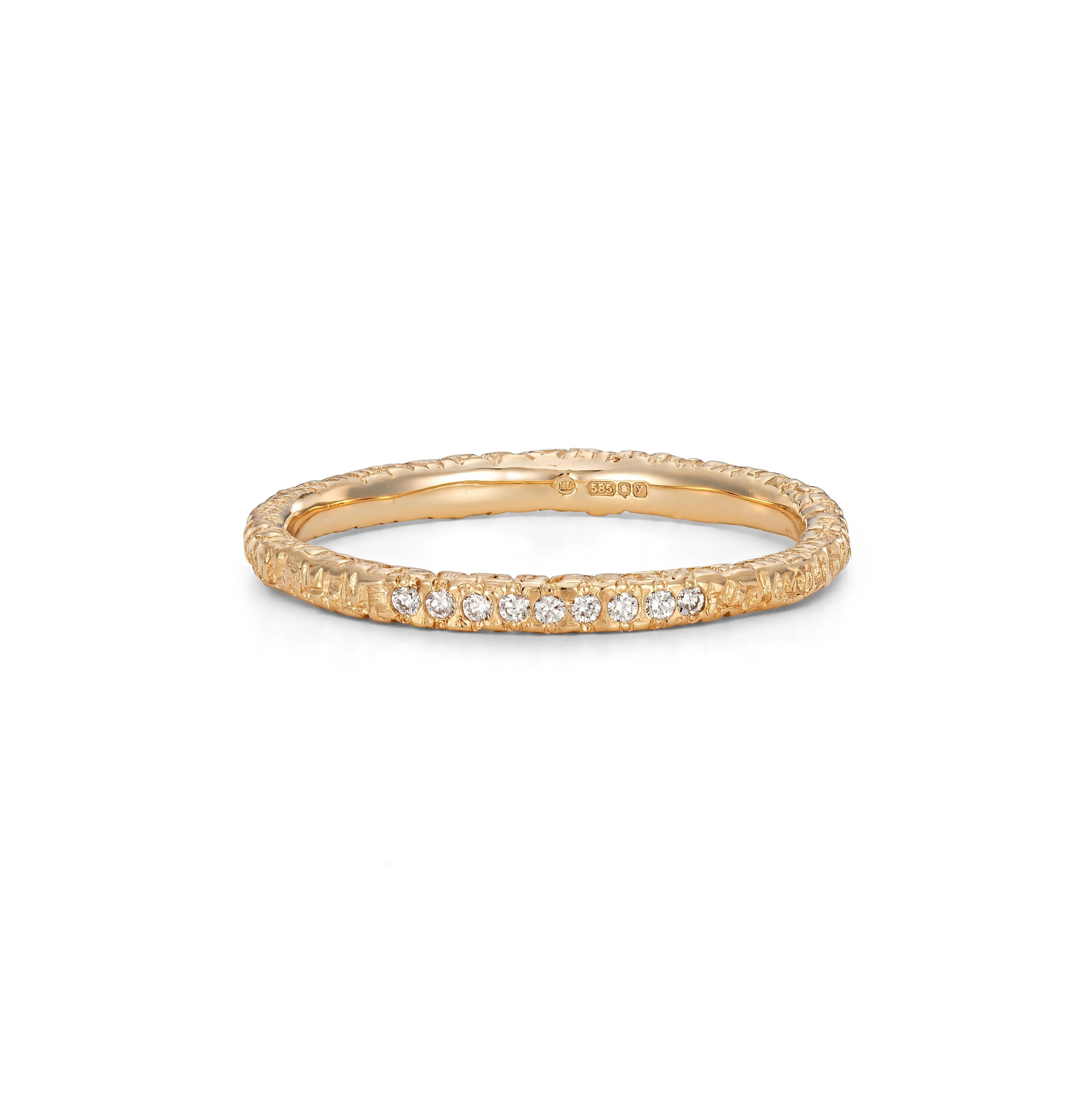 Mim Best 14ct Yellow Gold Slim Stamped Texture Ring with Diamonds