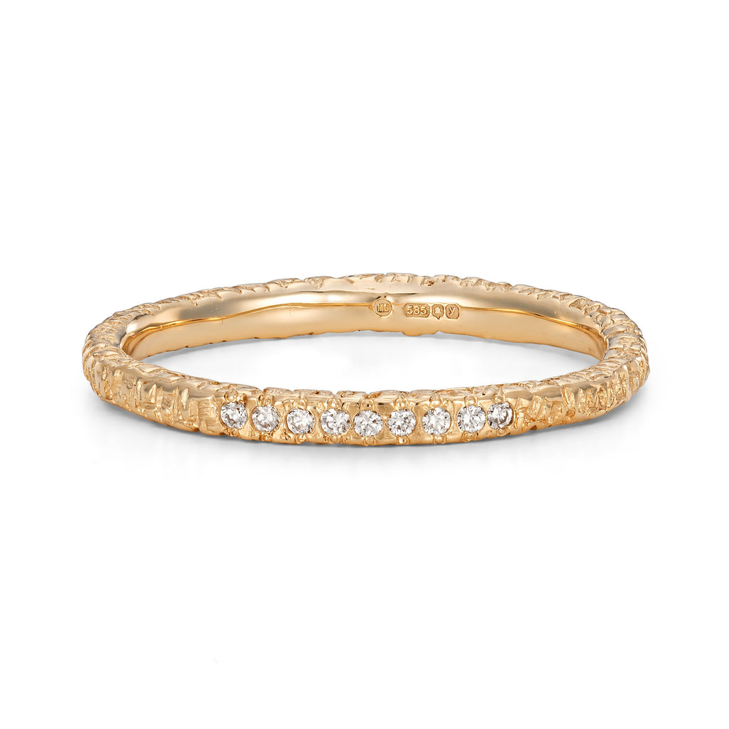 Mim Best 14ct Yellow Gold Slim Stamped Texture Ring with Diamonds