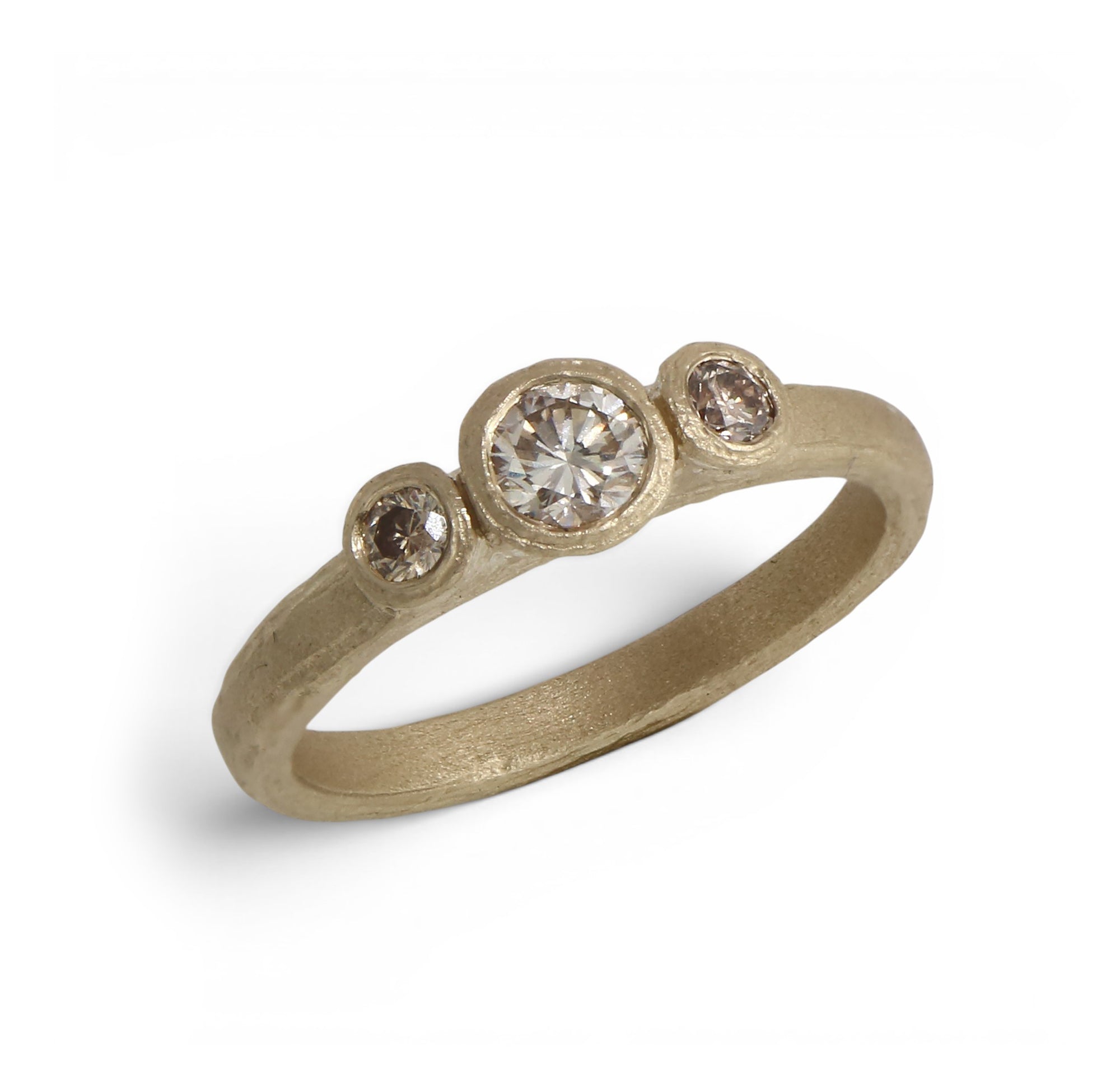 Yellow Gold Trilogy Ring with Champagne Diamonds