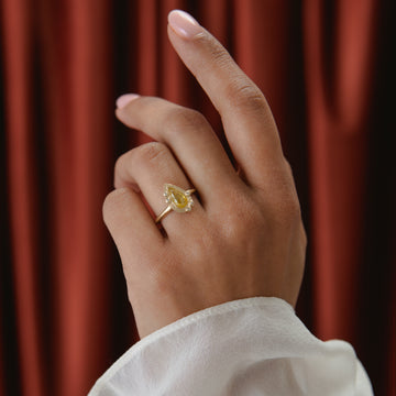 Yellow Gold Alternative Ring set with Yellow Pear Rose Cut Diamond