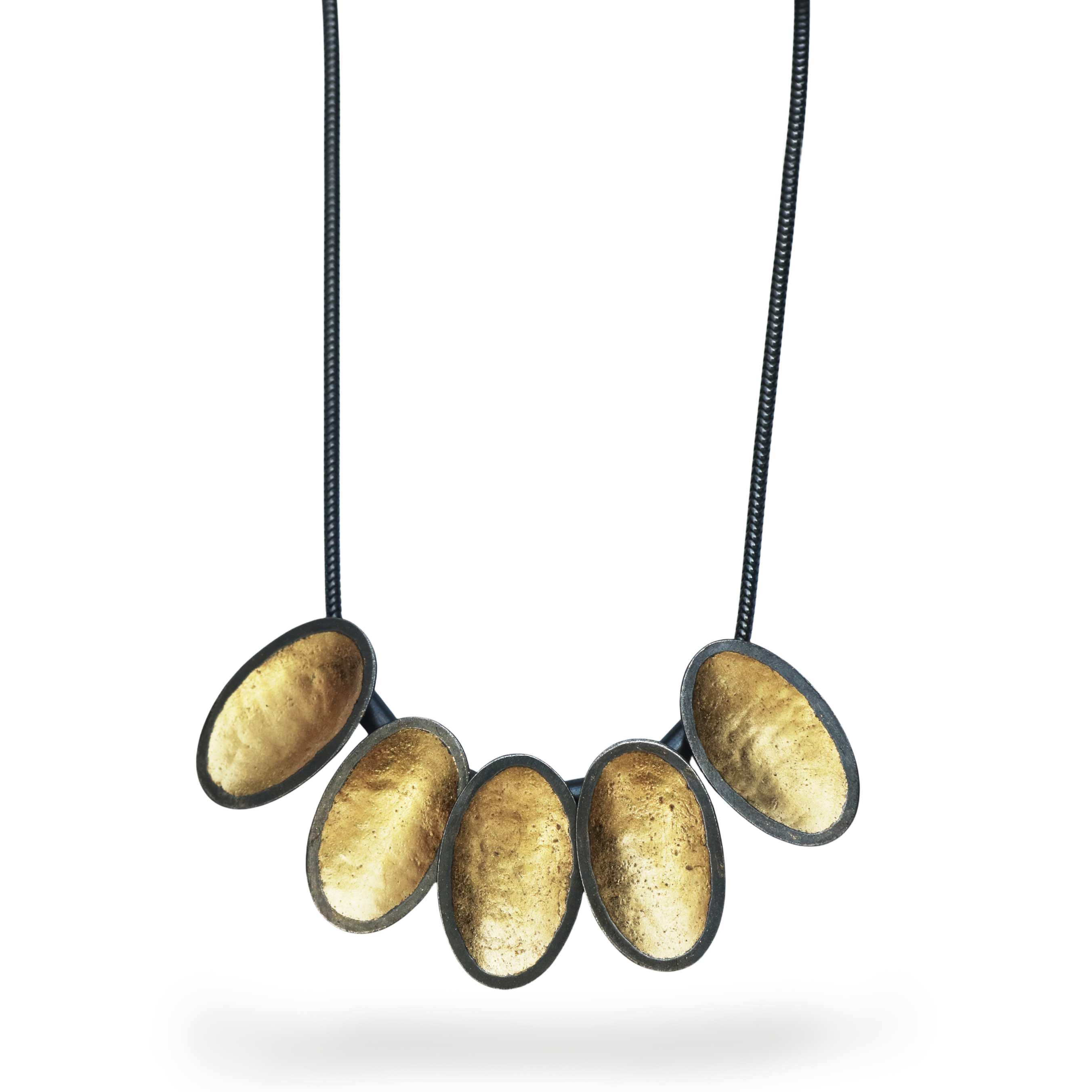 Jenifer Wall Oxidised Silver and Gold Leaf Five Pod Necklace