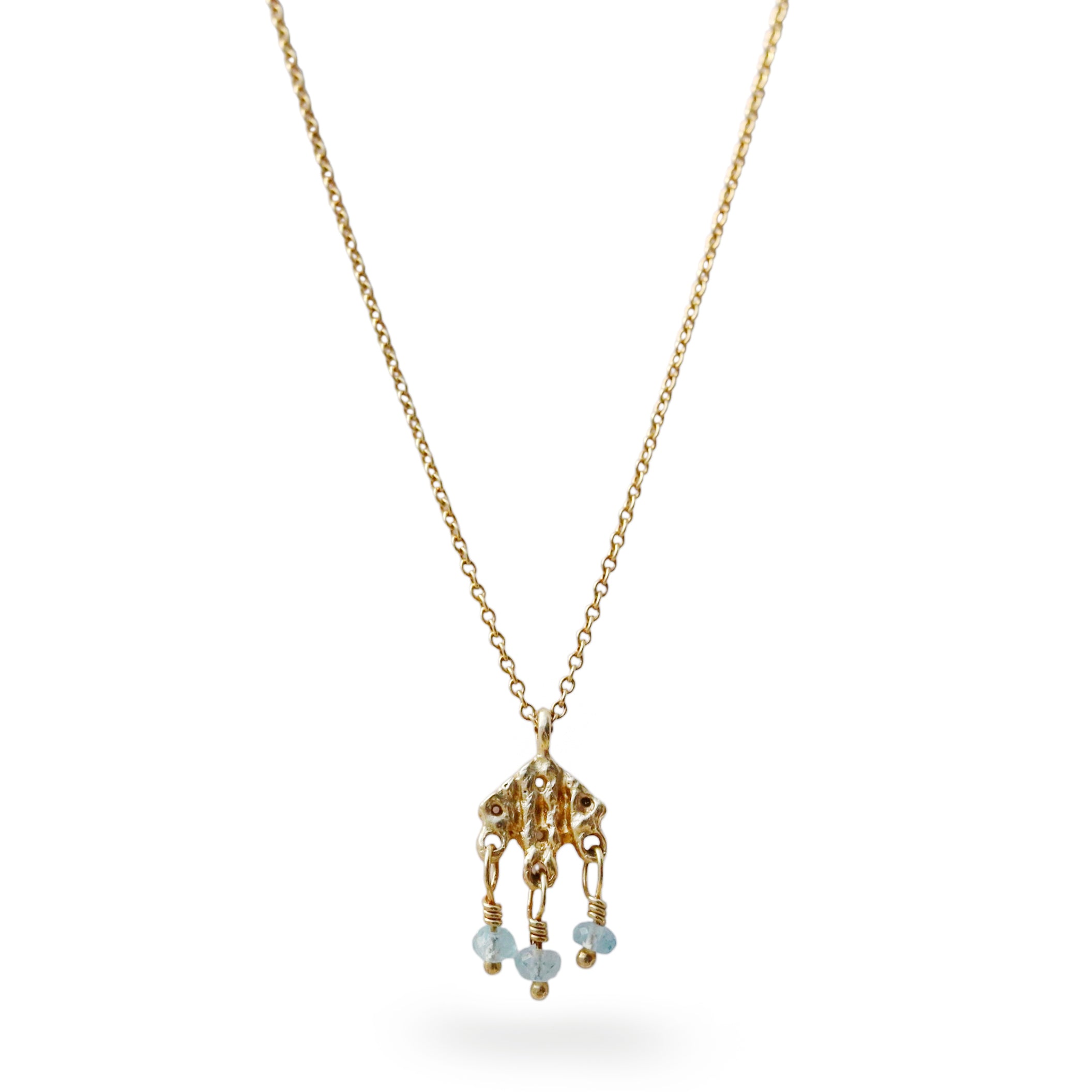 Rosalyn Faith Gold-plated Silver Knitted and Blue Aqua Beaded Pendant