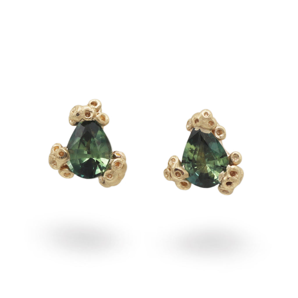 Ami Pepper Pembrokeshire Green Pear Sapphire Stud Earrings