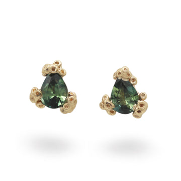 Ami Pepper Pembrokeshire Green Pear Sapphire Stud Earrings