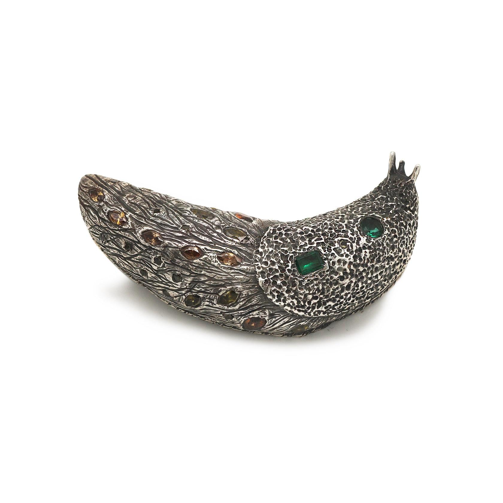 Amy Findlay Oxidised Silver Slug Brooch - Ivy