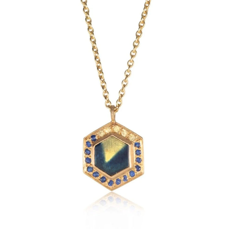 Rachel Jones Hexagonal Sapphire Halo Necklace