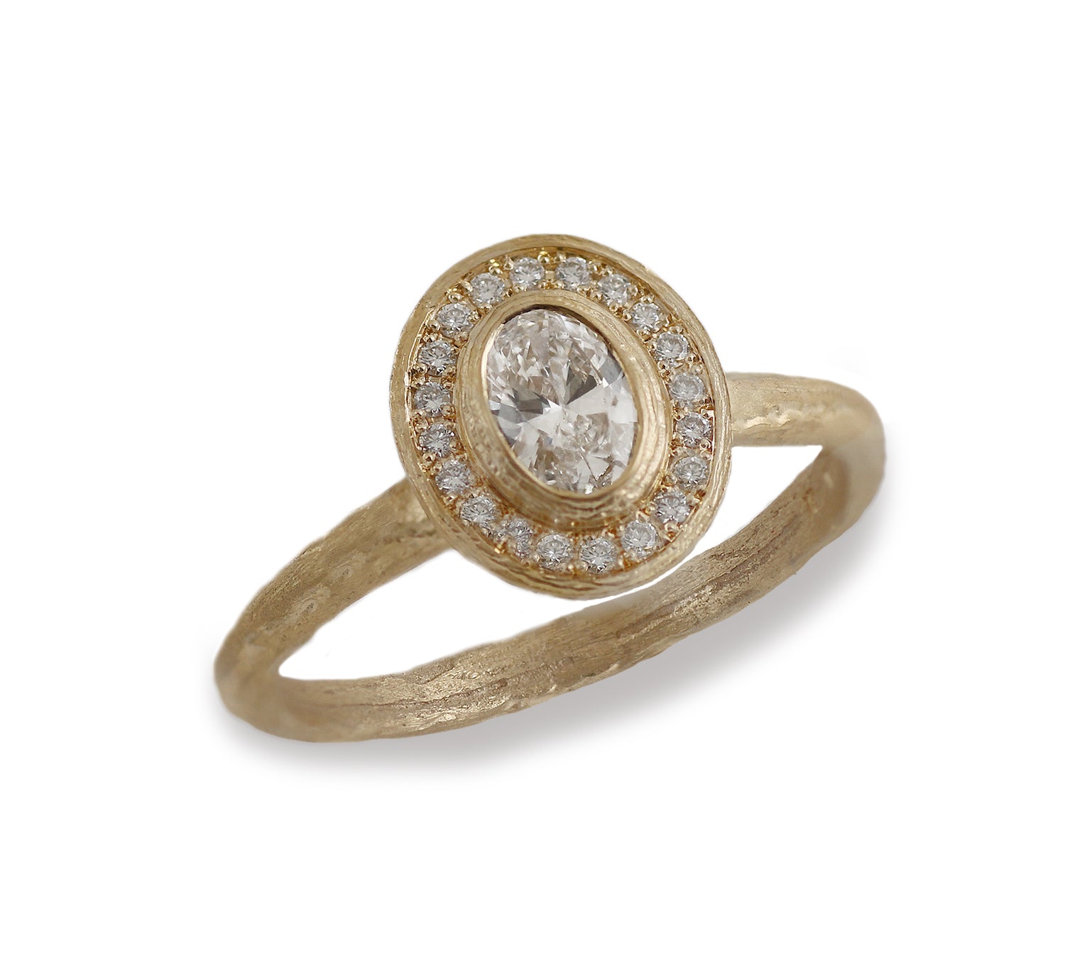 Bespoke - 14ct Yellow Gold Oval Diamond Halo Ring