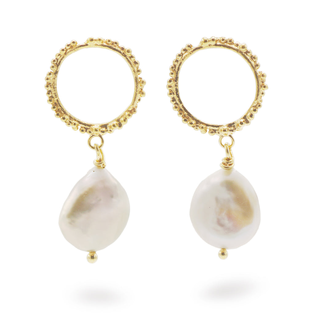 Milly Maunder Halo Baroque Pearl Drop Earrings in Gold Plate