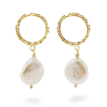 Milly Maunder Halo Baroque Pearl Drop Earrings in Gold Plate