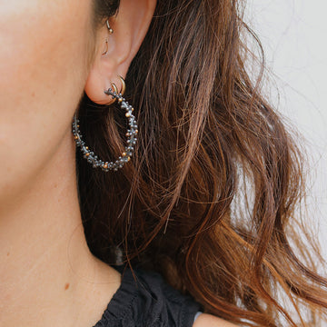 Hannah Bedford Oxidised Silver Large Granule Hoops with 18ct Yellow Gold