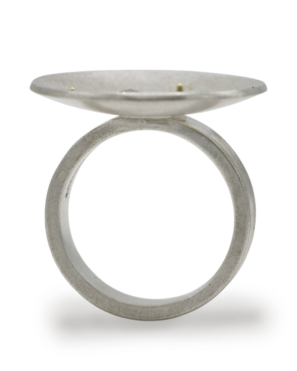 Jenifer Wall Silver Dish Ring with Grey Rose Cut Diamond and Yellow Gold Granules