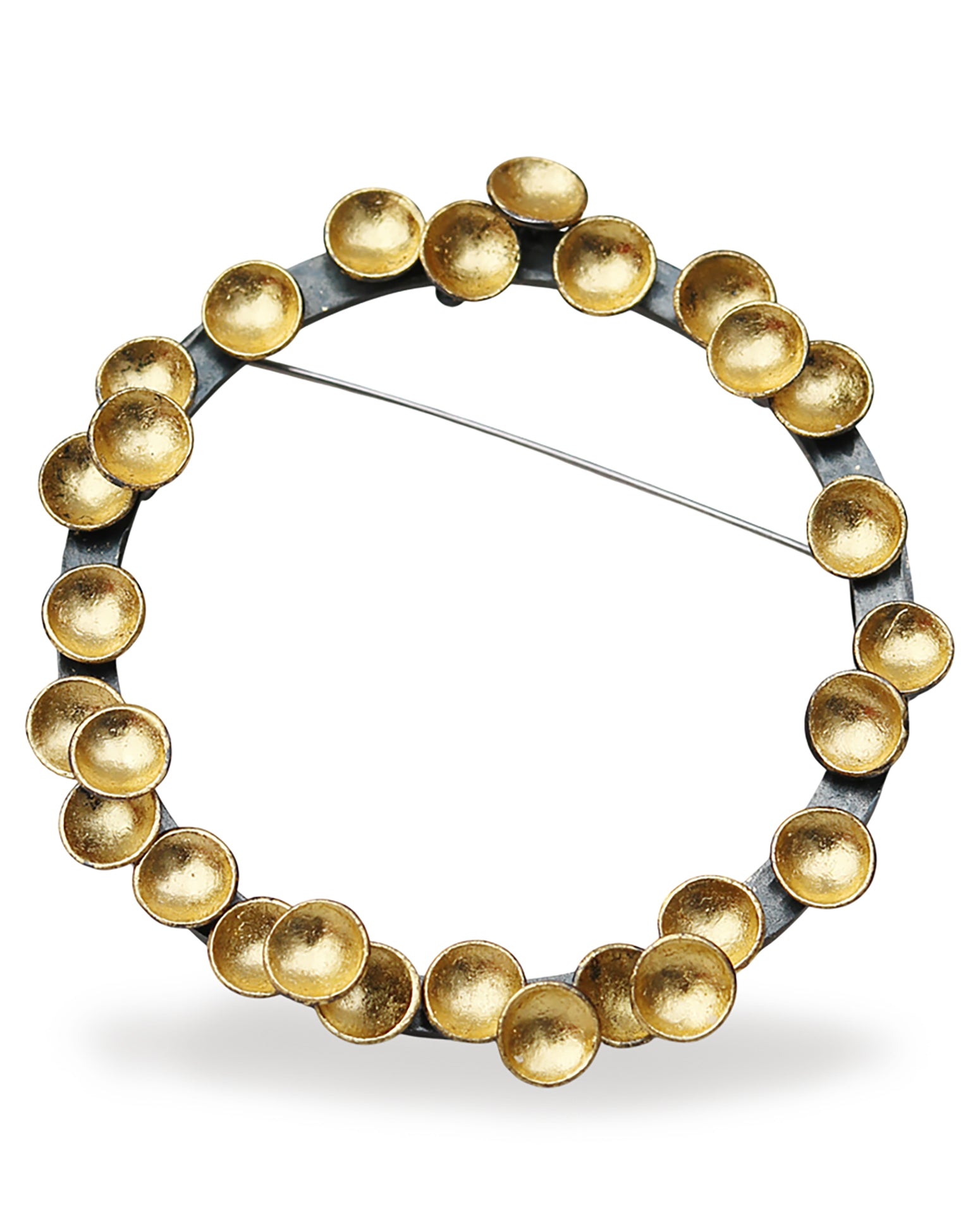 Jenifer Wall Oxidised Silver and Gold Leaf Pod Brooch