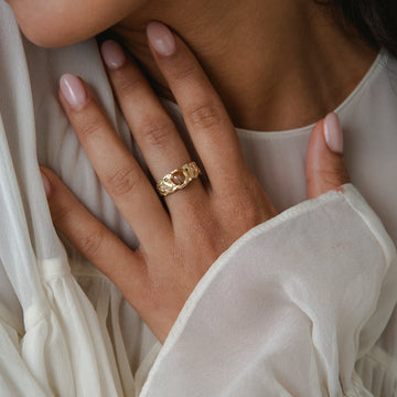 Yellow Gold Molten Ring set with a Brown Shield Rose Cut Diamond