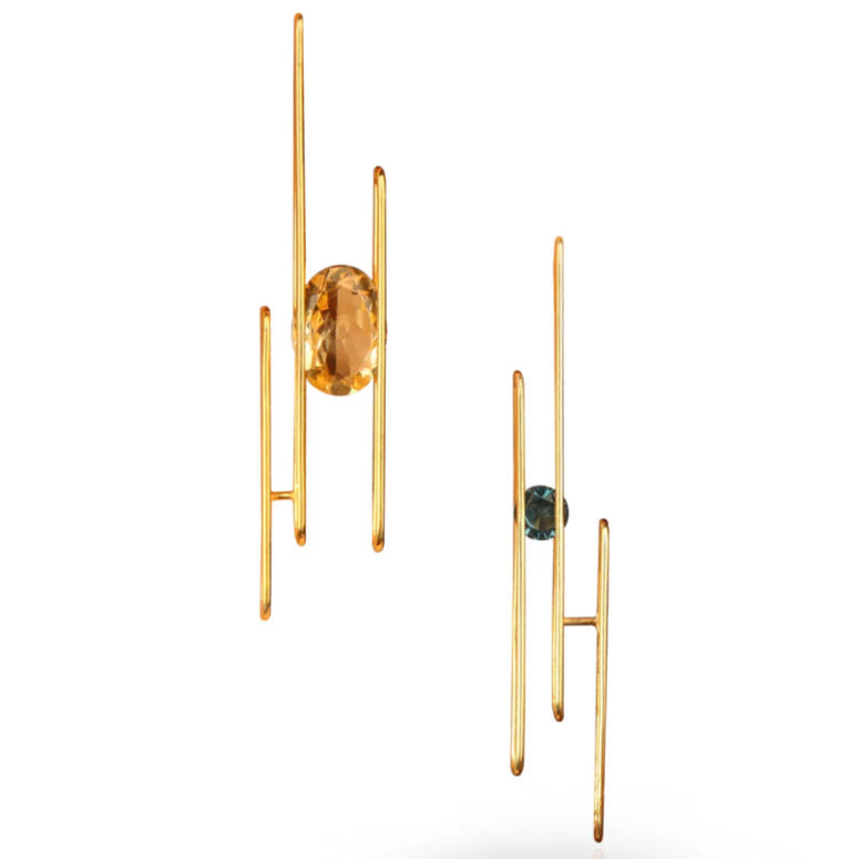 Matilda Press Floating Gemstones Grid Studs with Topaz and Citrine