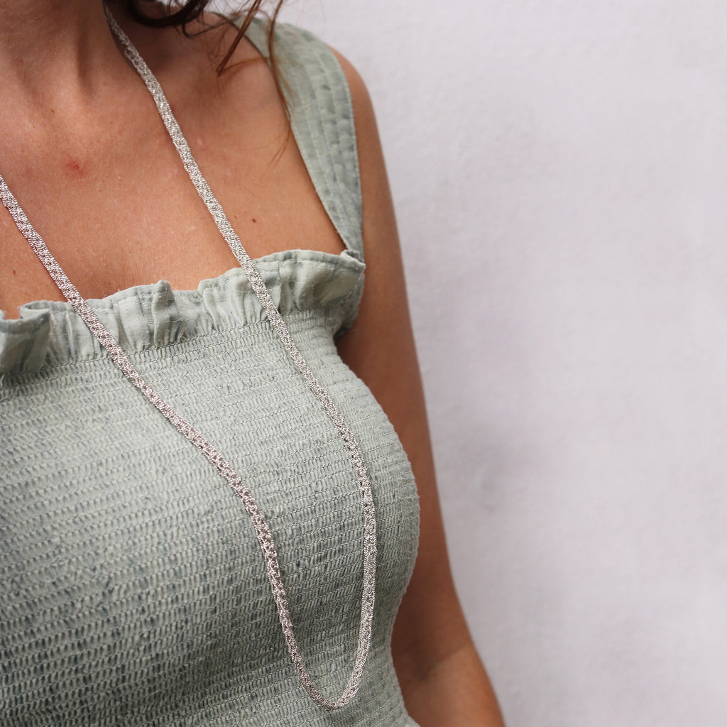 Maria Rzewuska Silver Woven Chain Long Thin Necklace