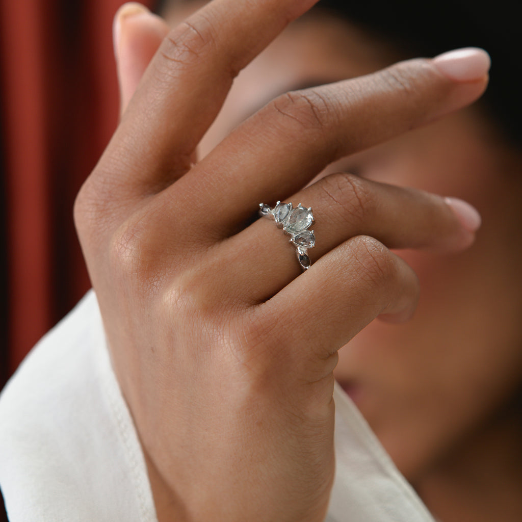 Unique Platinum Crown Ring set with Salt & Pepper Diamonds