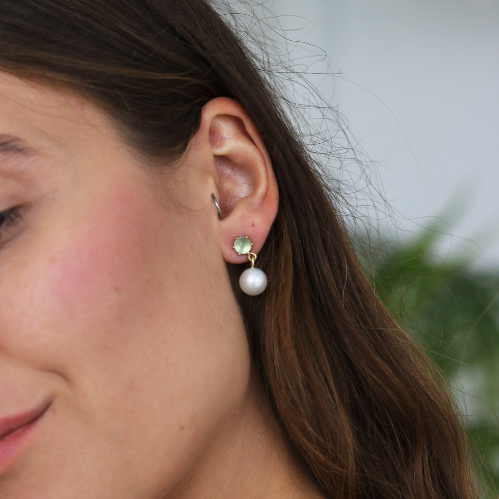 Maya Selway Dreamer Pearl and Aquamarine Drop Earrings 18ct Yellow Gold