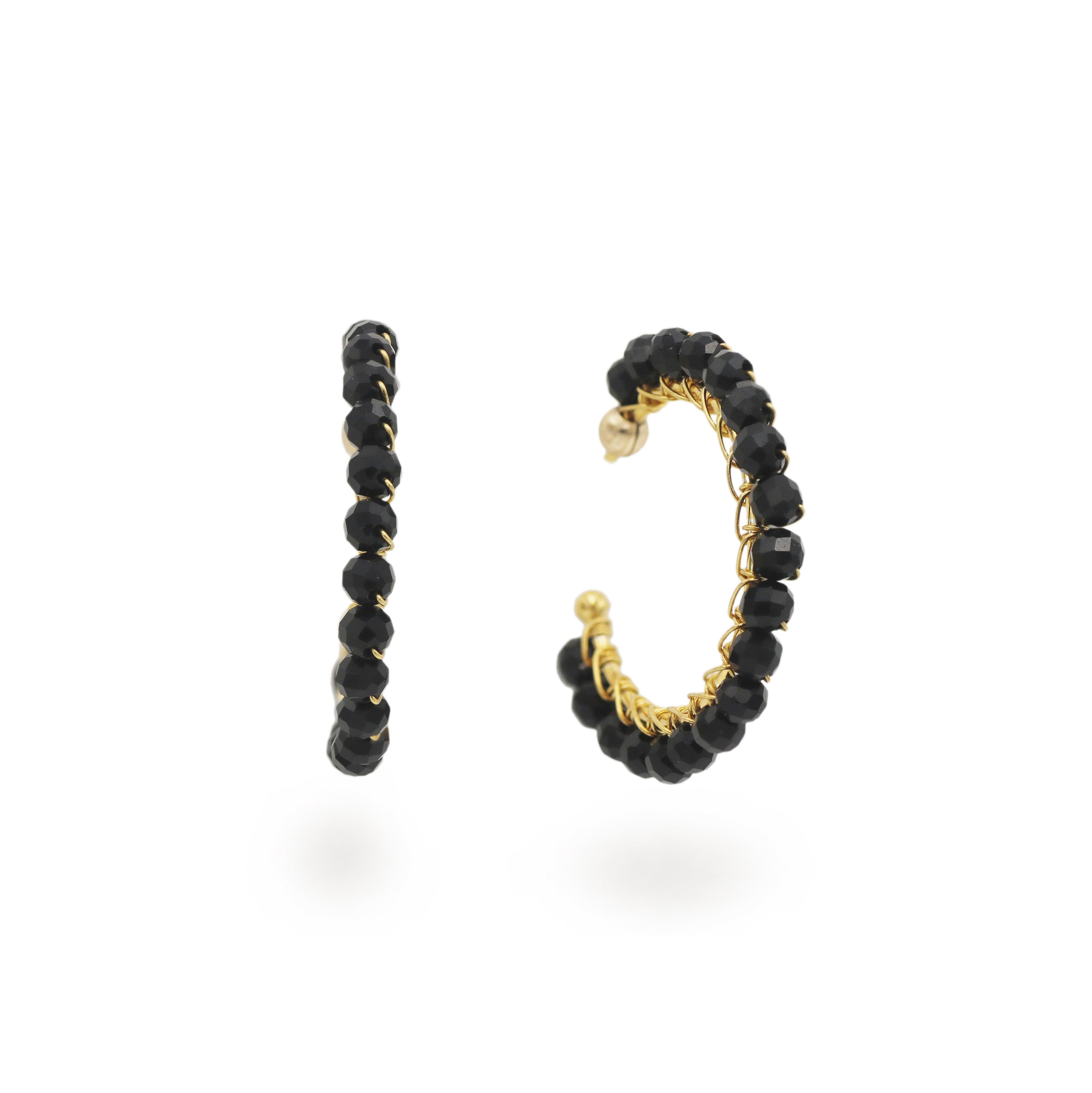 Mounir Black Onyx Bead Hoops Gold plated