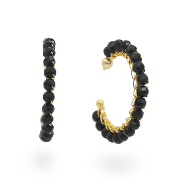 Mounir Black Onyx Bead Hoops Gold plated