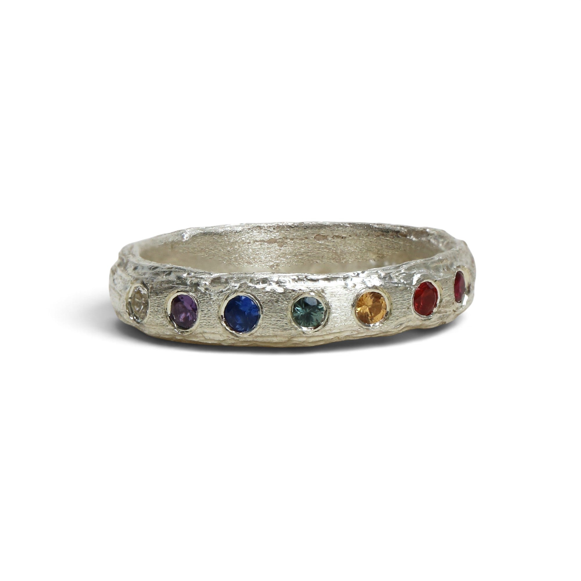 Bespoke - Half Eternity Rainbow Ring in White Gold