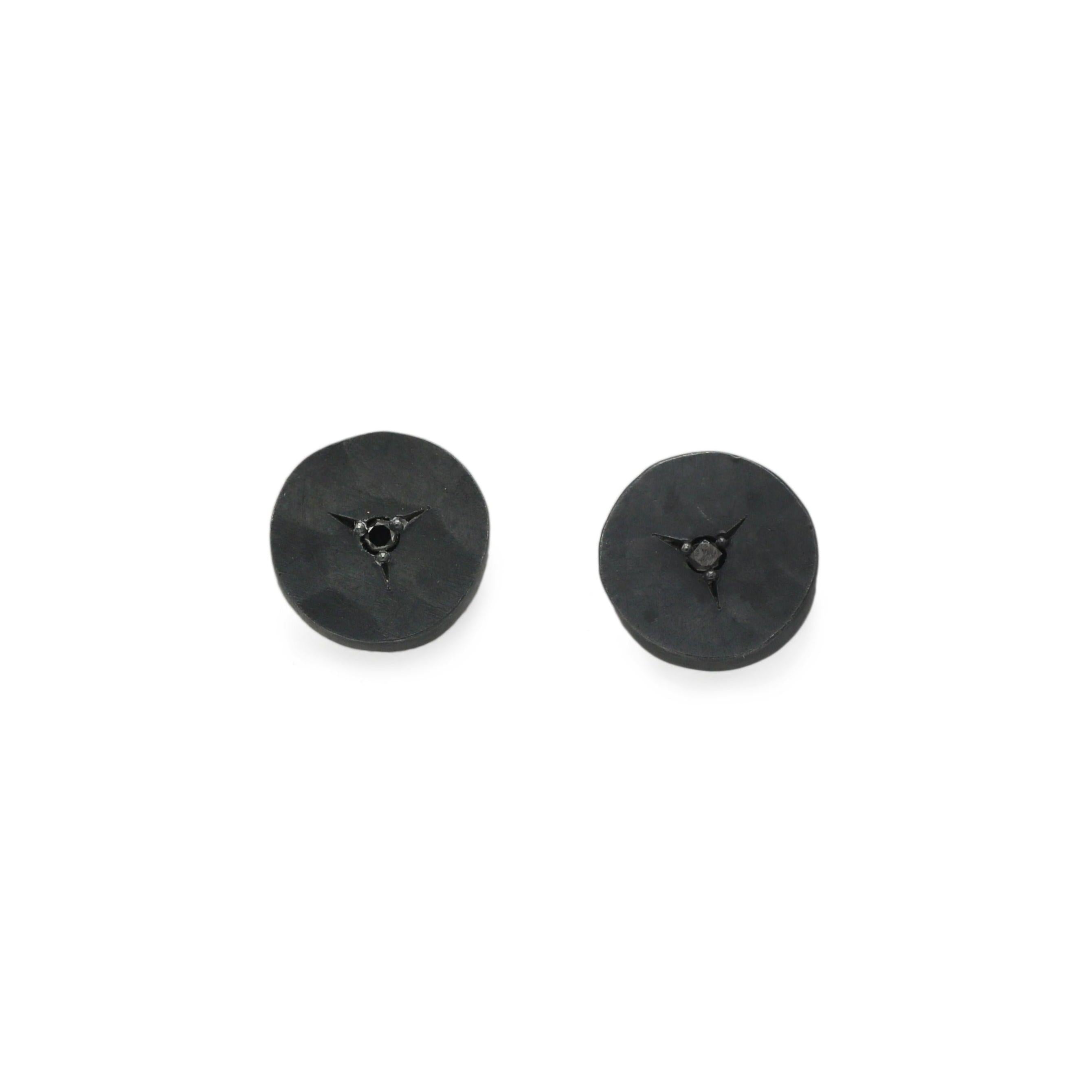 Natalie Harris Oxidised Silver Black Diamond Disc Ear Studs