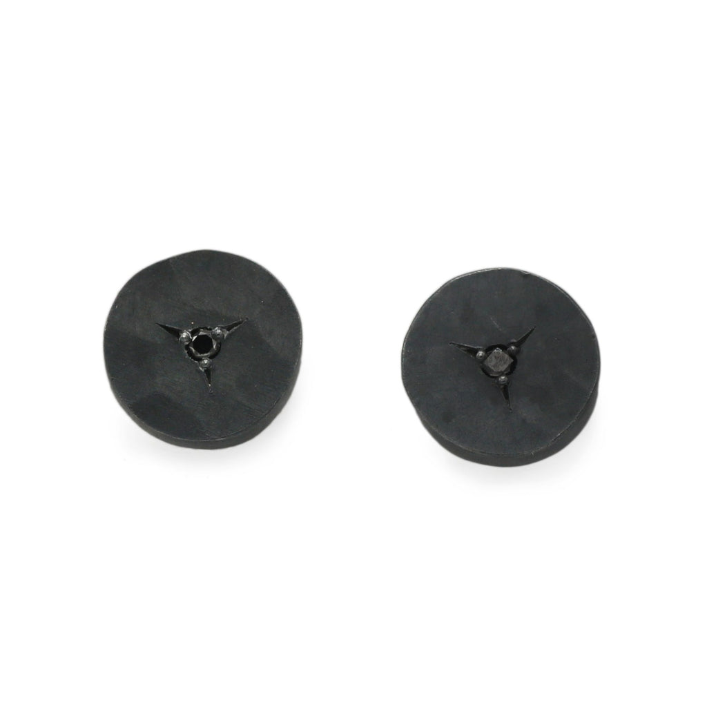 Natalie Harris Oxidised Silver Black Diamond Disc Ear Studs