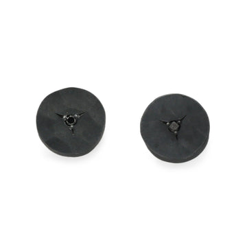 Natalie Harris Oxidised Silver Black Diamond Disc Ear Studs