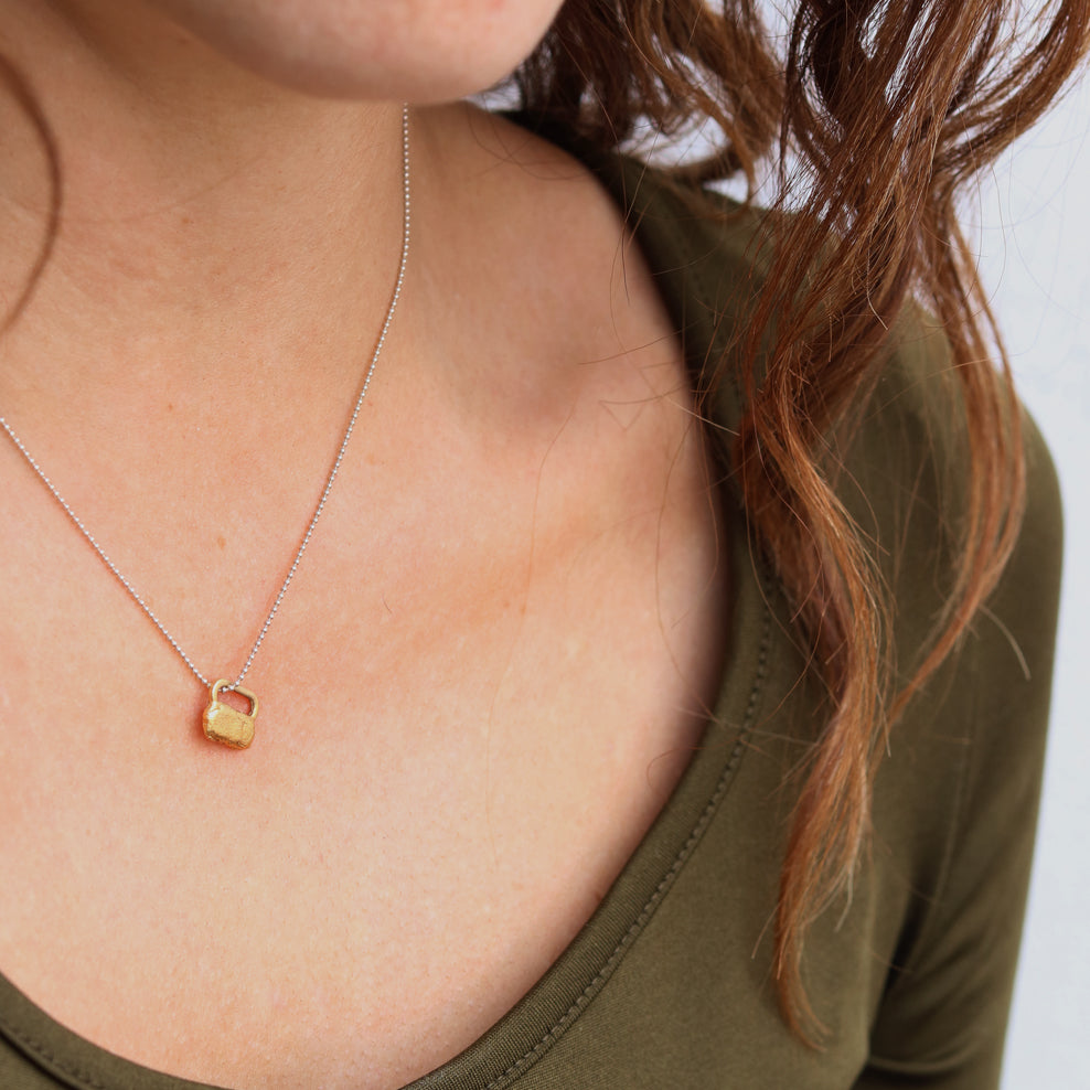 Heeseung Koh Gold Plated Fingerprint Pendant on Silver Ball Chain