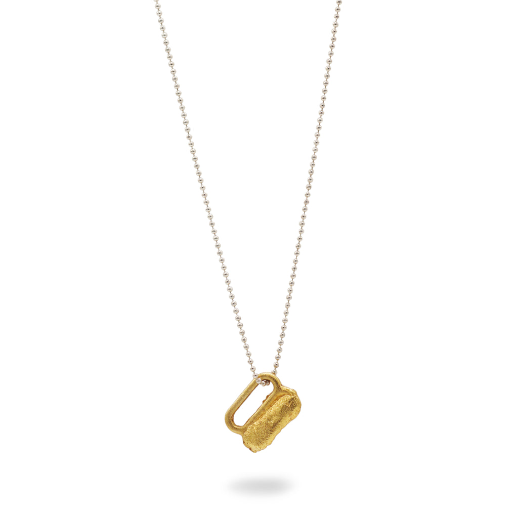 Heeseung Koh Gold Plated Fingerprint Pendant on Silver Ball Chain