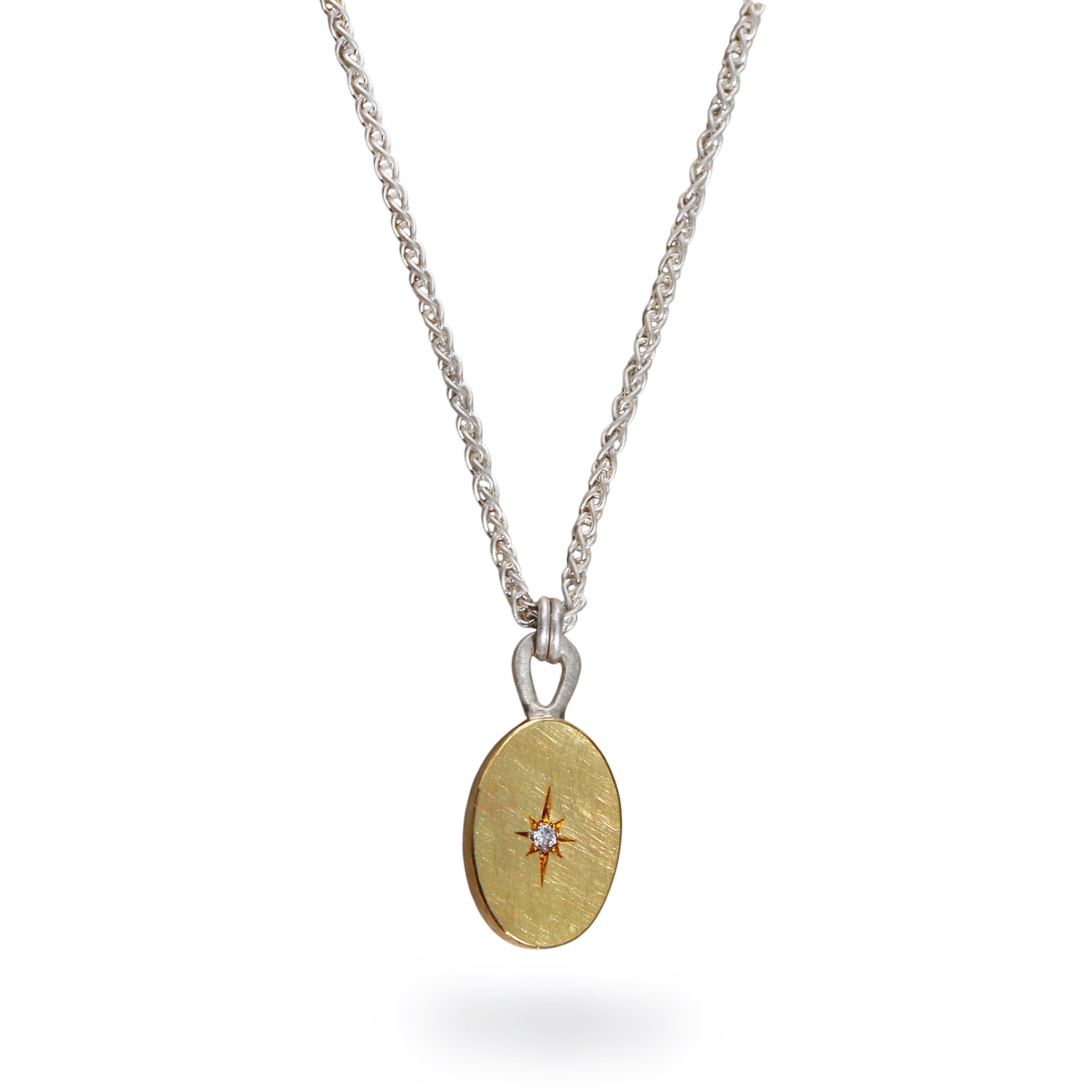 Natalie Jane Harris Silver and Yellow Gold Oval Diamond Pendant
