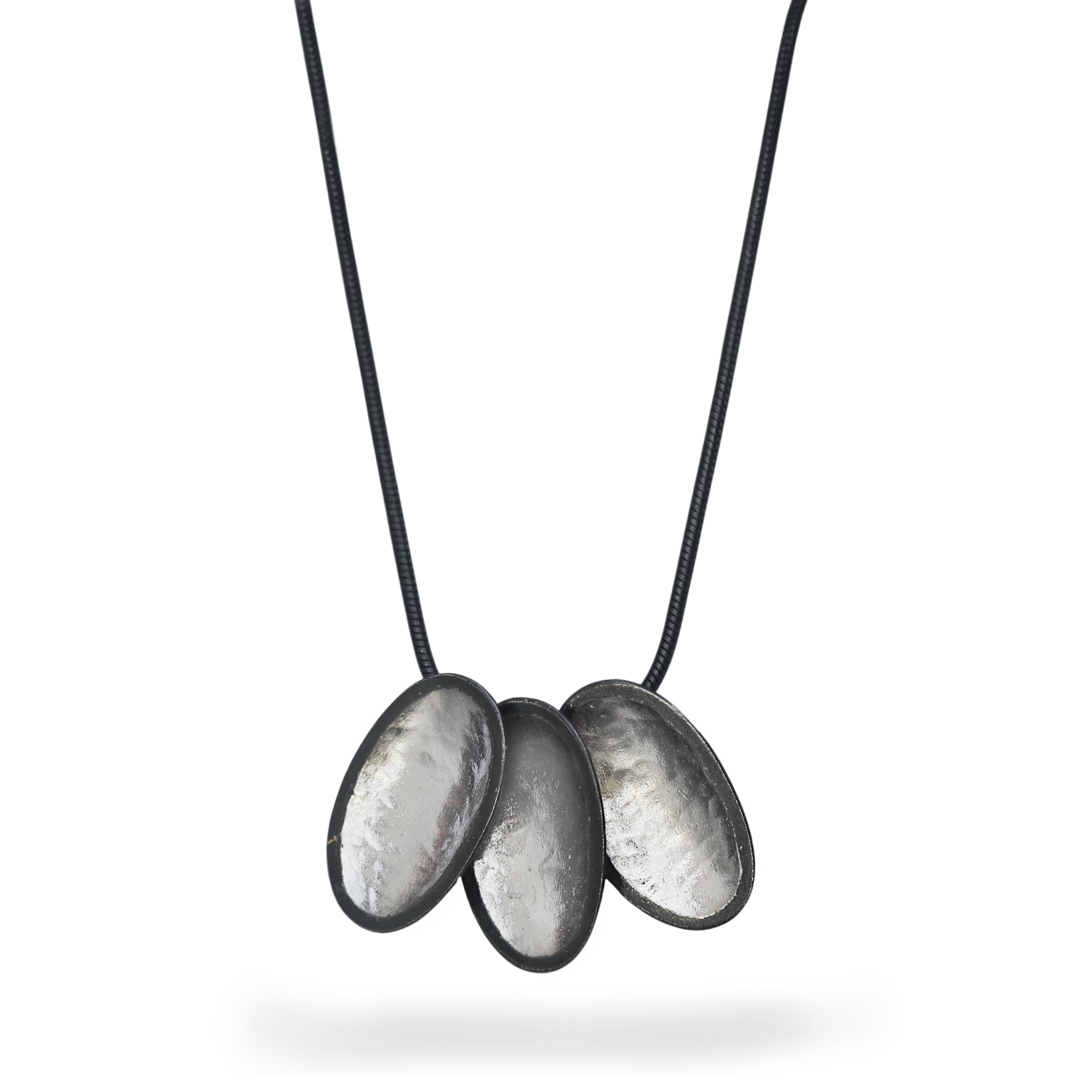 Jenifer Wall Oxidised Silver and Palladium Leaf Three Pod Necklace