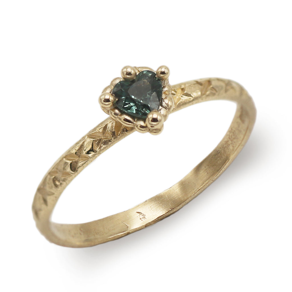 Ciara Bowles Blue Sapphire Sweetheart Gold Ring