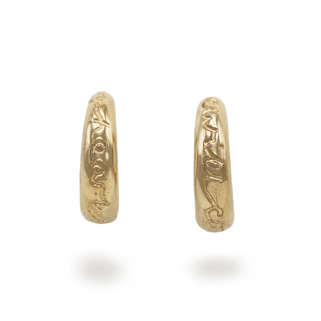 Small Etched Yellow Gold Hoops