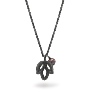 Jessica Hewitt Oxidised Silver Bud And Black Pearl Pendant