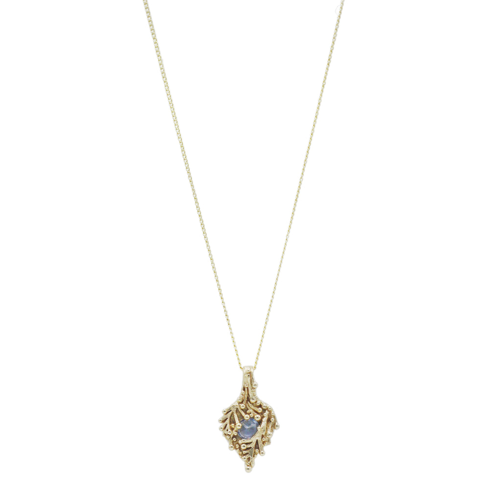 Sarah Brown 9ct Yellow Gold Coral Pendant with blue Sapphire