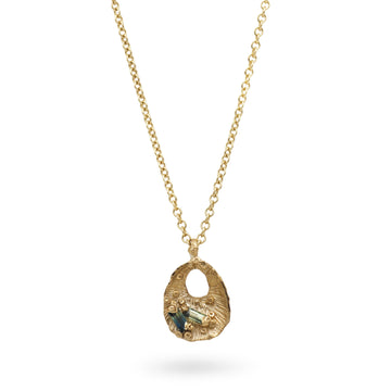 Ami Pepper Yellow Gold Limpet Shell Pendant with Sapphires