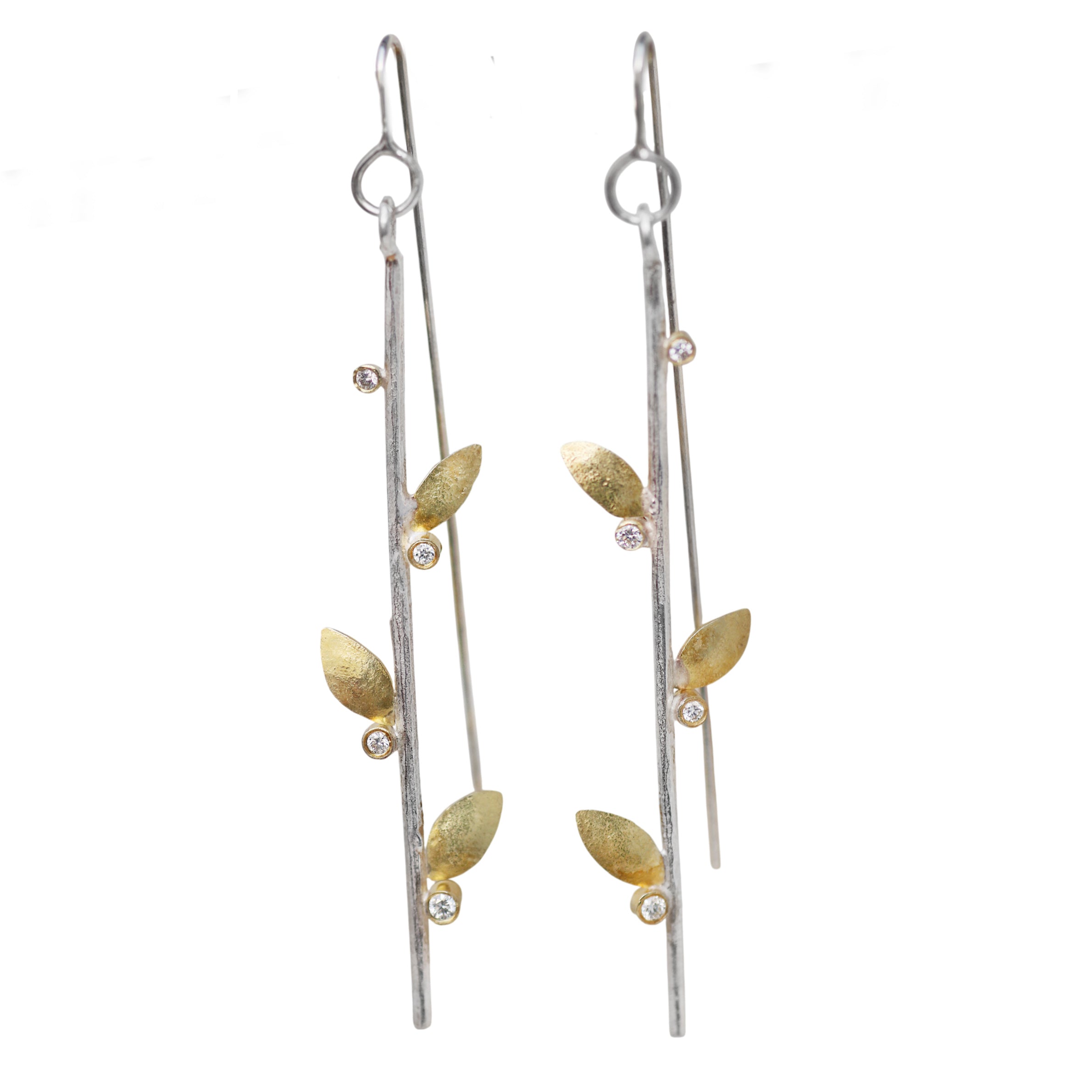 Shimara Carlow Leaf Drop Earrings with 18ct Yellow Gold And Diamonds