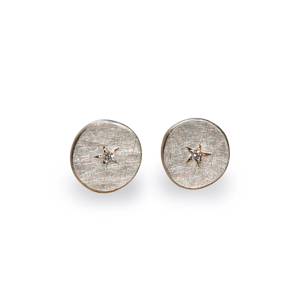 Natalie Jane Harris Silver Mini Coin Studs with Diamonds