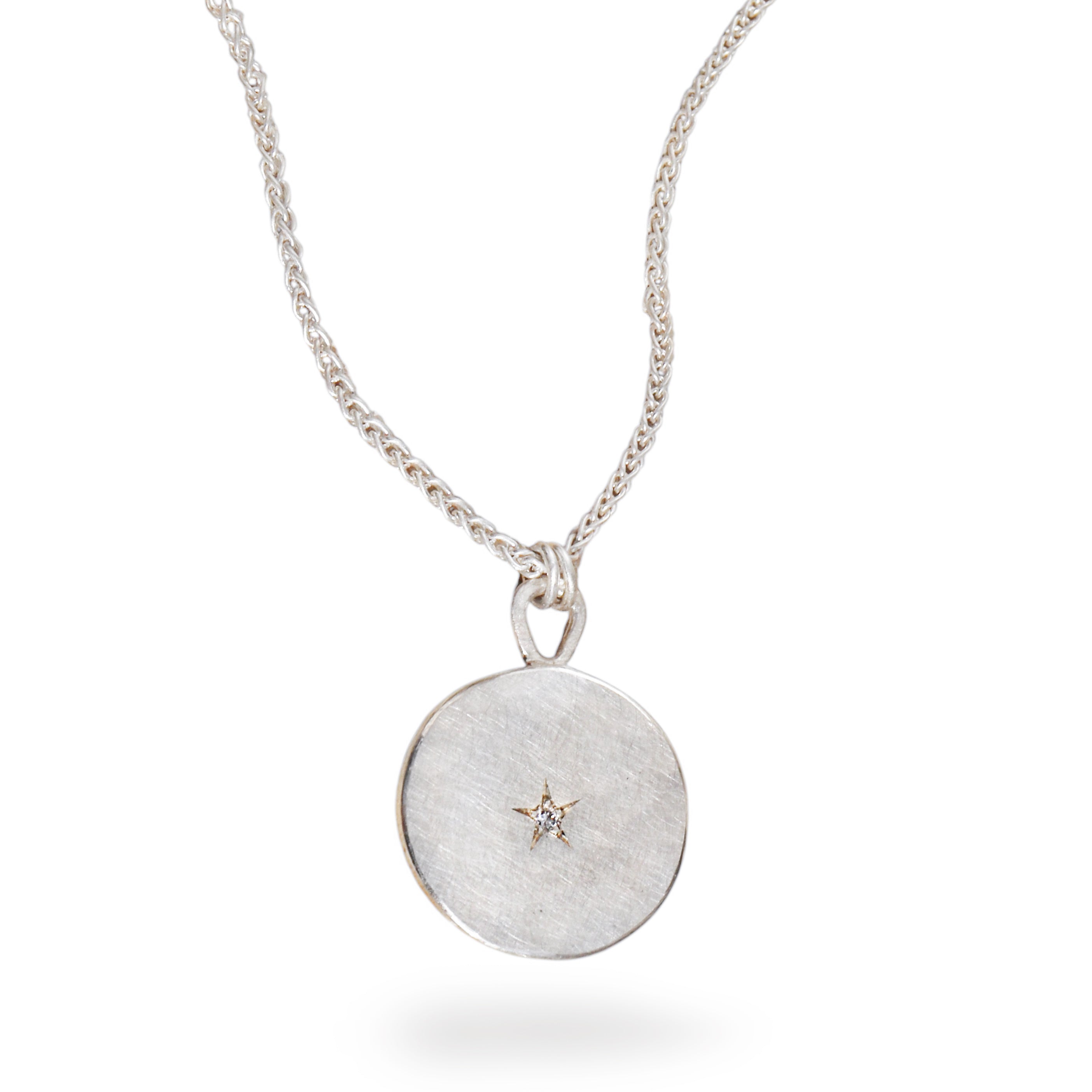 Natalie Jane Harris Large Silver Coin Pendant with Diamond