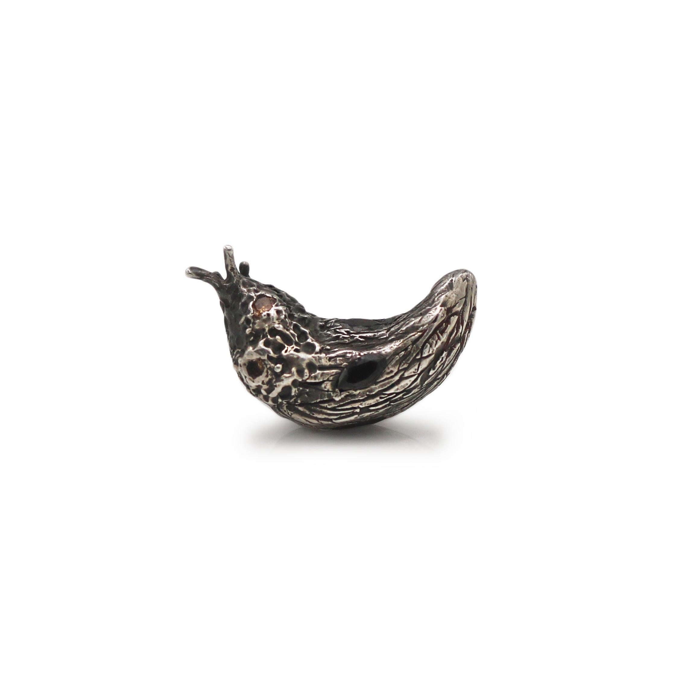 Amy Findlay Small Silver Slug Pin with Cubic Zirconias