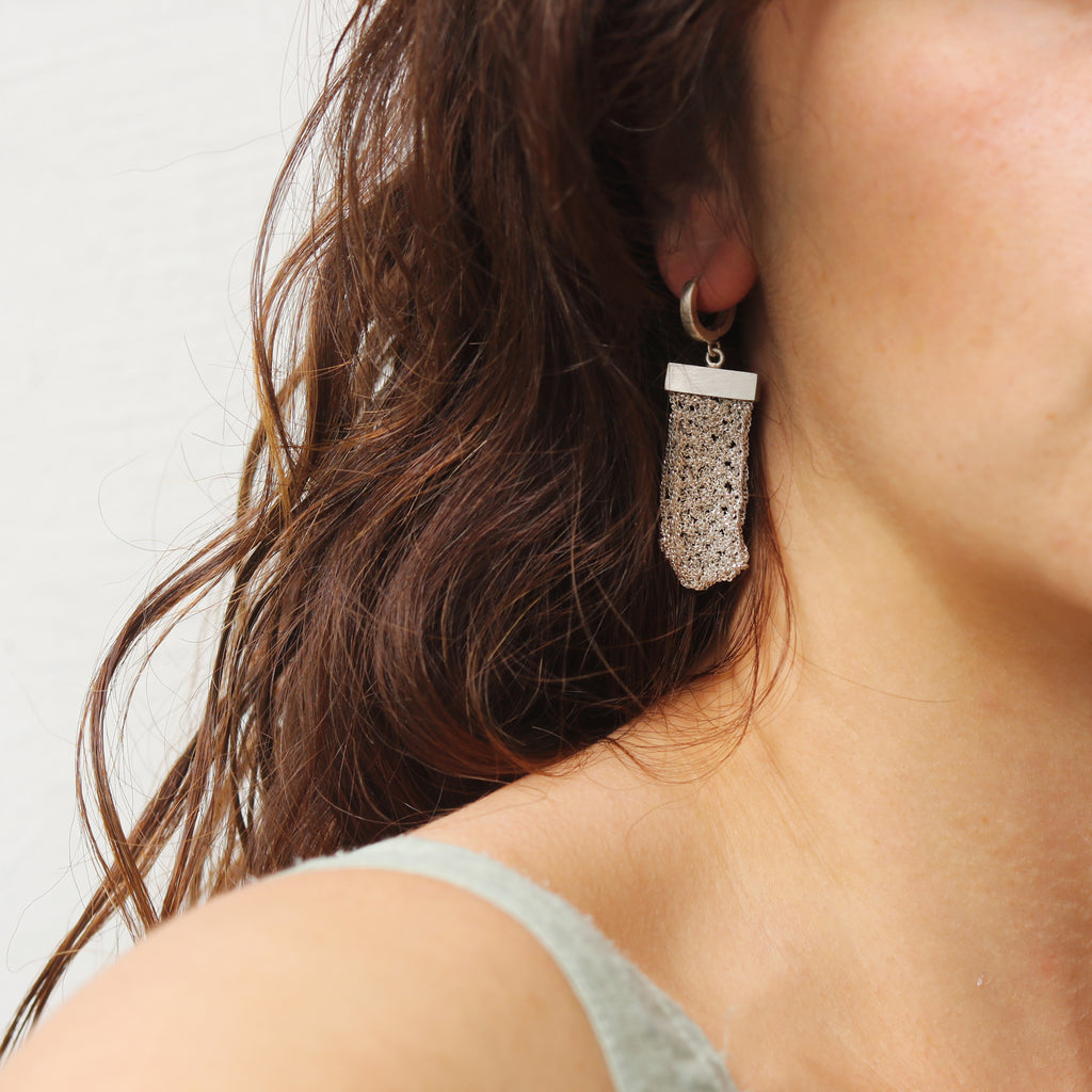 Maria Rzewuska Silver Woven Chain Hoop Drop Earrings