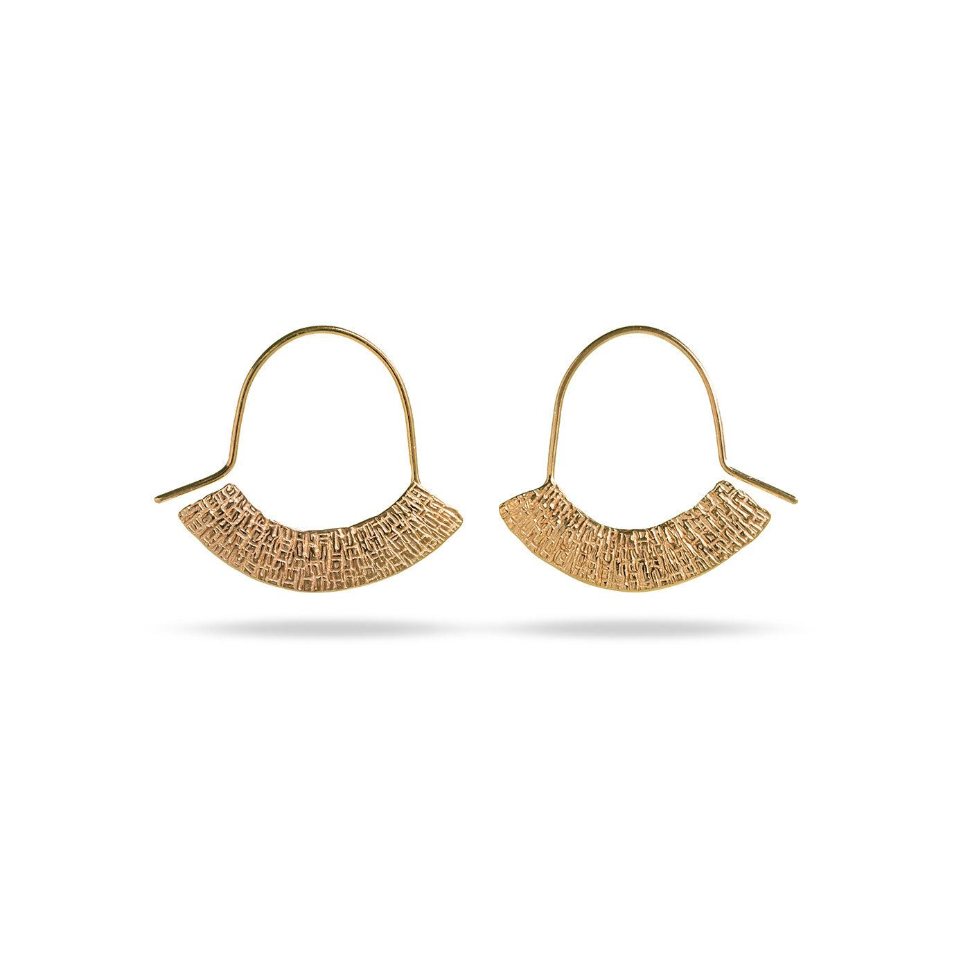 Mim Best 9ct Yellow Gold Stamped Crescent Hoops
