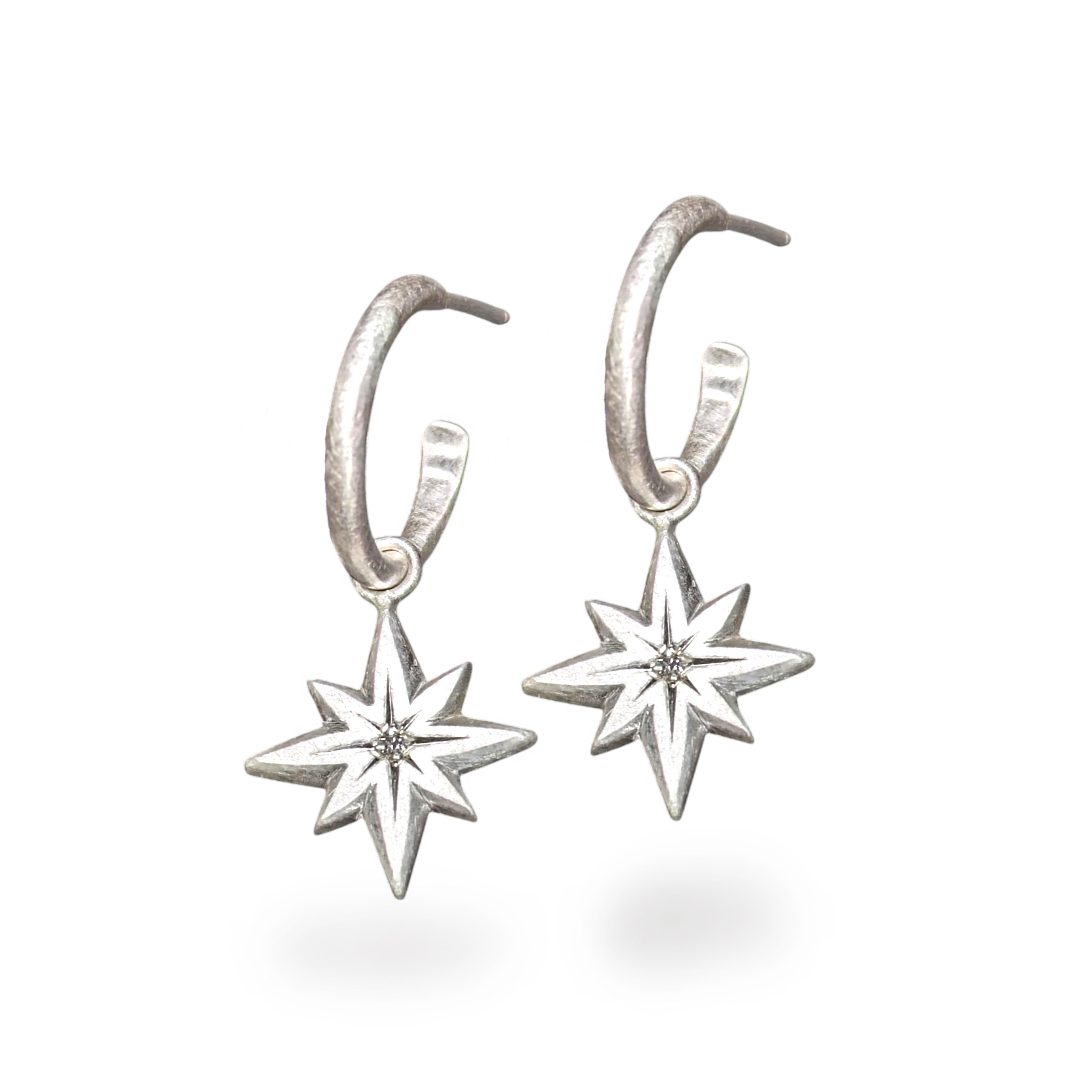 Natalie Jane Harris Statement Star Drop Hoop Earrings with Diamonds