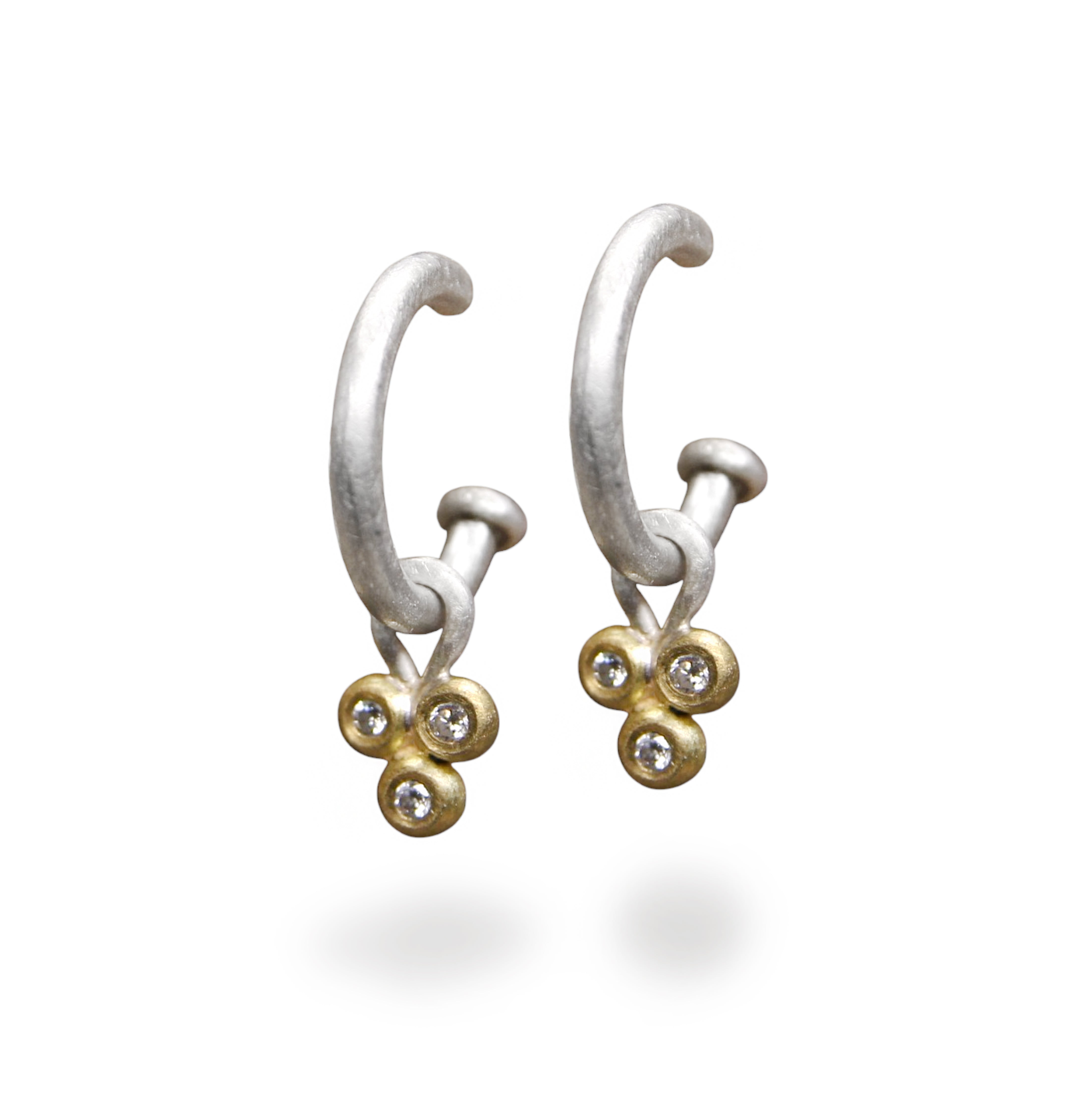 Natalie Jane Harris Silver Hoop Earrings With Yellow Gold Diamond Drops