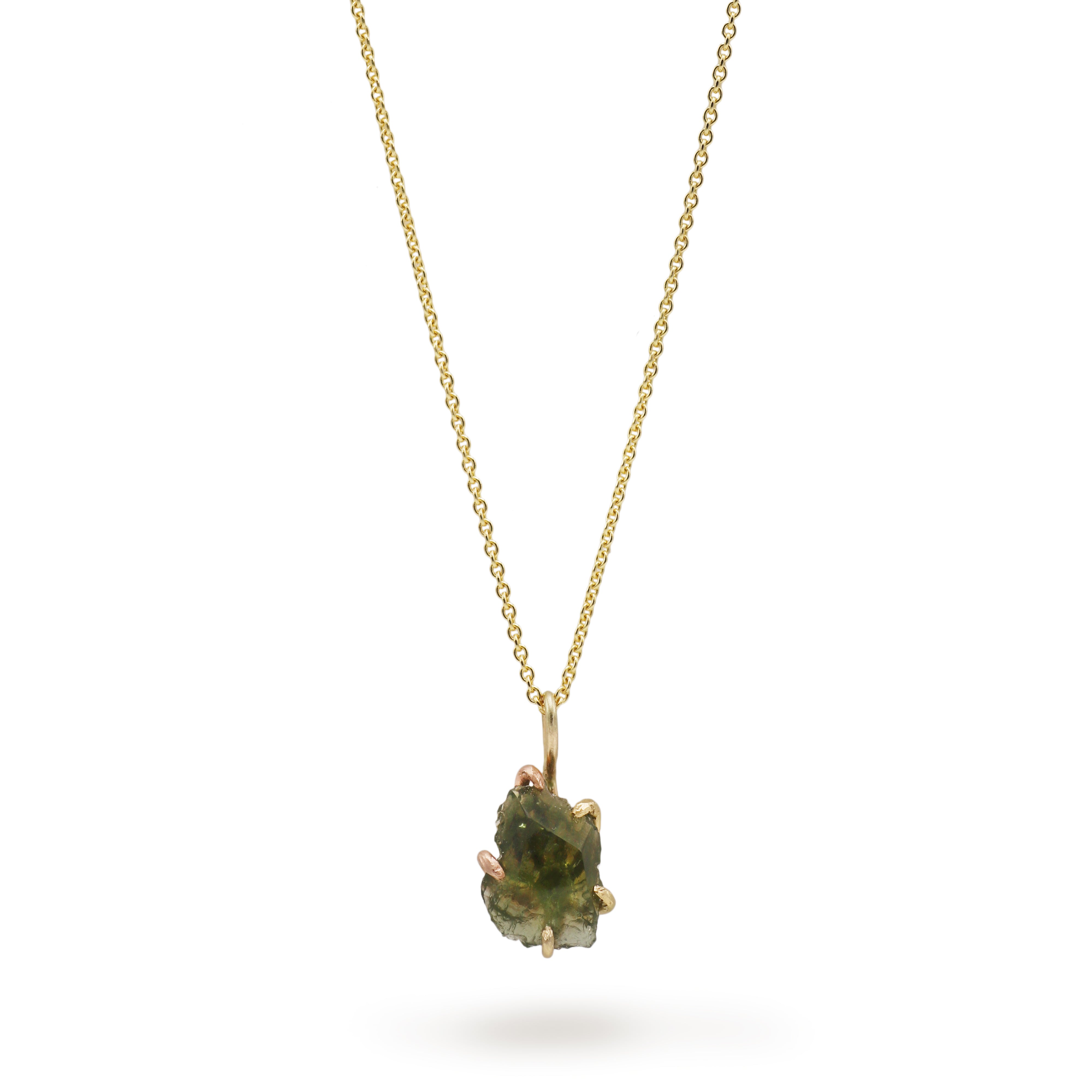 Variance Objects Green Moldavite Pendant in Yellow & Rose Gold